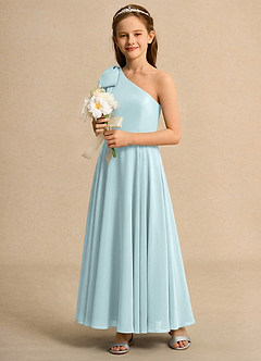 Azazie Guppy Girls Formal Flower Girl Dresses Mist A-Line One Shoulder Chiffon Dress image6