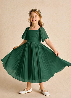 Azazie Gisele Flower Girl Dresses Dark Green A-Line Pleated Chiffon Dress image4
