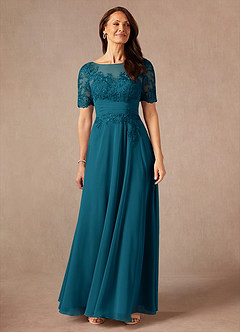 Azazie Raissa Abiti per la Madre della Sposa Abito A-Line in Chiffon Pizzo Blu Inchiostro image5