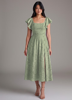 Azazie Bondi Bridesmaid Dresses Agave A-Line Ruched Floral Burnout Dress image4