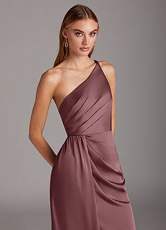 Azazie Mika Bridesmaid Dresses Vintage Mauve Sheath One Shoulder Stretch Satin Dress image7