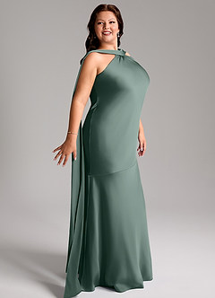 Azazie Kinsley Bridesmaid Dresses Sea Moss Mermaid Side Slit Stretch Satin Dress image11