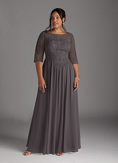 Azazie Mirielle Mother of the Bride Dresses Steel Grey A-Line Scoop Lace Chiffon Dress image9