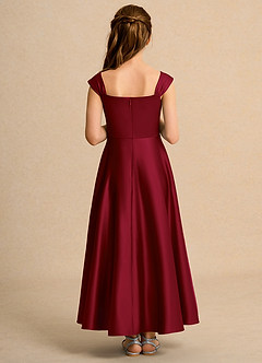 Azazie Bundle Girls Formal Flower Girl Dresses Burgundy A-Line Pleated Matte Satin Dress image2
