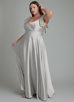Azazie Leilani Bridesmaid Dresses Silver A-Line Ruched Stretch Satin Dress image14