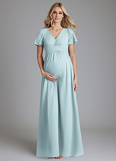 Azazie Verna Maternity Bridesmaid Dresses A-Line V-Neck Ruched Chiffon Floor-Length Dress image1