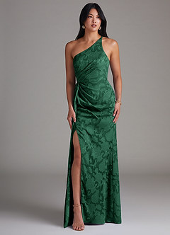 Azazie Mika Bridesmaid Dresses Dark Green Sheath One Shoulder Floral Burnout Dress image3