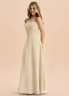 Azazie Rory Junior Champagne A-Line Pleated Chiffon Dress image3