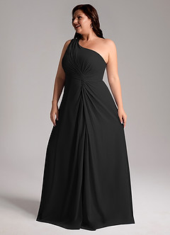 Azazie Brooke Bridesmaid Dresses Black A-Line One Shoulder Chiffon Dress image12
