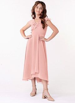 Azazie Posie Junior Rosette A-Line Ruched Chiffon Dress image4