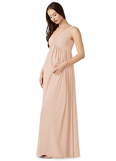 Azazie Yetta Maternity Bridesmaid Dresses A-Line V-Neck Gathered Chiffon Floor-Length Dress image4