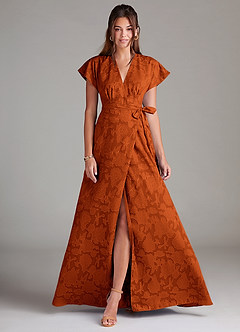 Azazie Ling Bridesmaid Dresses Paprika A-Line Pleated Floral Burnout Dress image1