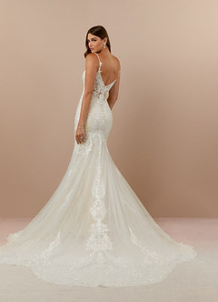 Azazie Camlynn Wedding Dresses Diamond White Champagne Mermaid V-Neck Sequins Tulle Dress image2
