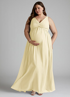 Azazie Yetta Maternity Bridesmaid Dresses A-Line V-Neck Gathered Chiffon Floor-Length Dress image7