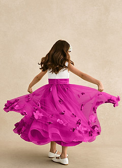 Azazie Vi Flower Girl Dresses Fuchsia A-Line Sleeveless Tulle Dress image3