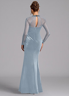 Azazie Megan Bridesmaid Dresses Dusty Blue Mermaid Long Sleeve Mesh Dress image2