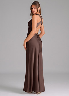 Azazie Evadne Bridesmaid Dresses Ganache Sheath Pleated Stretch Satin Dress image5