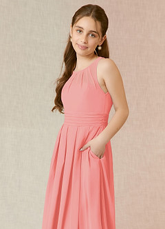 Azazie Bibiane Junior Coral A-Line Pleated Chiffon Dress image7