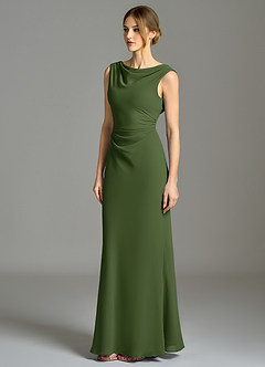 Azazie Kieryn Vestidos de damas de honor Vestido de Oliva de Gasa de Corte Sirena con Plisado image3