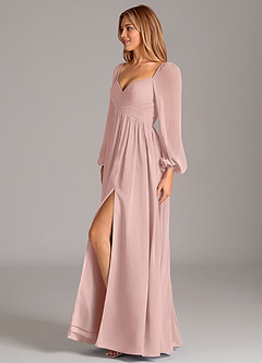 Azazie Bailee Bridesmaid Dresses Powder Pink A-Line Long Sleeve Chiffon Dress image3