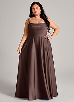 Azazie Shaude Bridesmaid Dresses Ganache A-Line Pleated Stretch Satin Dress image12