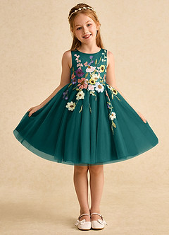Azazie Prima Vestidos de florista Vestido Pavão de Tule de Linha A com Arco image1