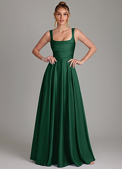 Azazie Azaria Bridesmaid Dresses Dark Green A-Line Corset Stretch Satin Dress image1