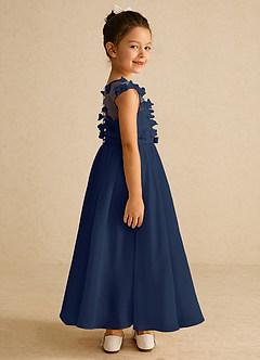 Azazie Arlo Blumenmädchenkleider A-Linie Schleifen Chiffon Kleid Dunkelmarine image3