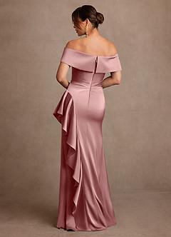 Azazie Kirsty Vestidos para mãe da noiva Vestido Rosa Empoeirada de Cetim elástico de Bainha com Fora do ombro image2