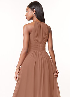 Azazie Bonnie Bridesmaid Dresses Bronzer A-Line Keyhole Ruched Chiffon Dress image4