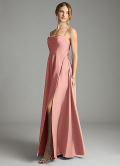 Azazie Elle Bridesmaid Dresses Rosette A-Line Pleated Stretch Satin Dress image3