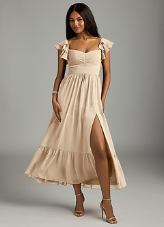 Azazie Anaya Bridesmaid Dresses Champagne A-Line Pleated Chiffon Dress image1