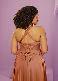Barbie ♥ Azazie Bridesmaid Dresses Copper A-Line with Pockets Stretch Satin Dress image2