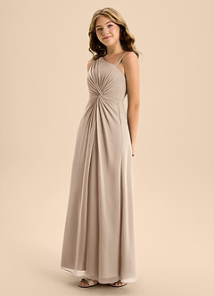 Azazie Brooke Junior Taupe A-Line Side Slit Chiffon Dress image6