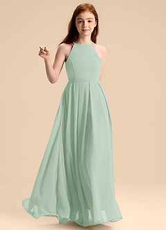 Azazie Arianthe Junior Agave A-Line Pleated Chiffon Dress image6
