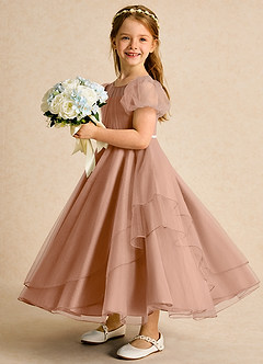 Azazie Duckie Flower Girl Dresses Champagne Rose Ball-Gown Pleated Tulle Dress image4