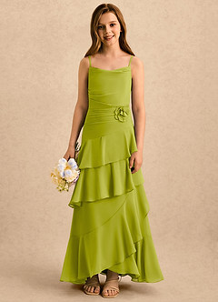 Azazie Indiah Girls Formal Flower Girl Dresses Lemongrass A-Line Ruched Chiffon Dress image1