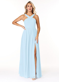 Azazie Elvira Bridesmaid Dresses Sky Blue A-Line Pleated Chiffon Dress image1