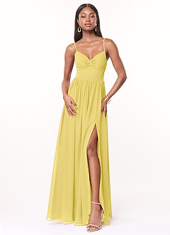 Azazie Zeya Bridesmaid Dresses Canary A-Line V-Neck Pleated Chiffon Dress image1