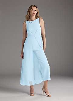 Azazie Anitta Mère de la mariée Robes Robe Combinaison/Tailleur Pantalon en Crêpe Élastique Plissée Bleu Ciel image2