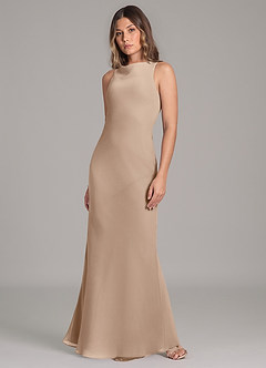 Azazie Allettie Bridesmaid Dresses Taupe Mermaid Chiffon Dress image3