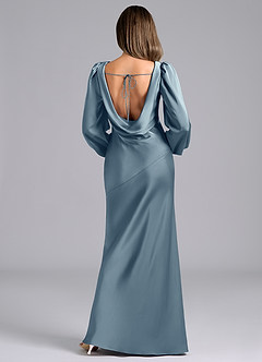 Azazie Rylina Bridesmaid Dresses Dusty Blue Mermaid Long Sleeve Stretch Satin Dress image2