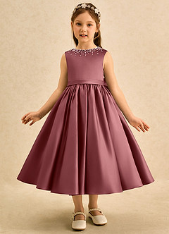 Azazie Doodle Flower Girl Dresses Amethyst Ball-Gown Bow Matte Satin Dress image1