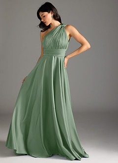 Azazie Charlize Bridesmaid Dresses Matcha A-Line One Shoulder Stretch Satin Dress image5
