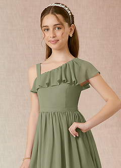 Azazie Mango Junior Pistachio A-Line Ruched Chiffon Dress image4