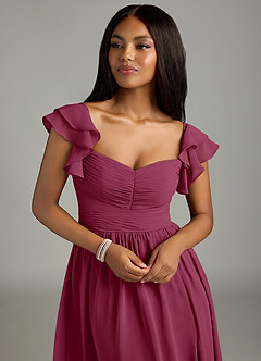 Azazie Anaya Bridesmaid Dresses Mulberry A-Line Pleated Chiffon Dress image6