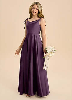 Azazie Popsy Junior Plum A-Line Bow Stretch Satin Dress image7