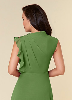 Azazie Narine vestidos de madre de la novia Vestido de Albahaca de Gasa de Corte en A con Cuello alto plisado image6