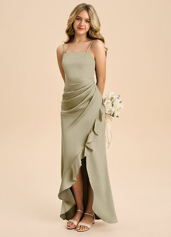 Azazie Buzzy Junior Abito Tubino in Raso Elasticizzato Plissettato Verde Muschio image1