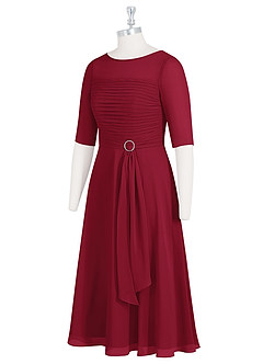 Azazie Naomi Kleider für die Brautmutter A-Linie Bootshals Gefaltet Chiffon Kleid Burgunderrot image9